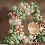 elvesmall Jungle Safari Green Balloon Garland Arch Kit Kids Birthday Party Supplies Deer Pattern Gold Latex Ballons Baby Shower Decoration