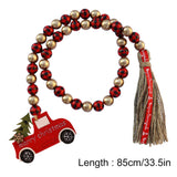 elvesmall  Christmas Wood Bead Garland With Red Truck Snowflake Pendant Xmas Wooden Bead Garland Tassel Rustic Farmhouse Christmas Decor