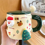 elvesmall  - Cartoon Christmas Mug Household Cute Milk Ceramic Cup with Lid and Spoon Accompanying Gift Couple Coffee Cup