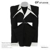 srczzHigh-class Fashion Hot Girl Fried Street Niche Design Detachable Split Waist Leakage Black Long Sleeve Suit Jacket Autumn