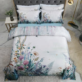 elvesmall 100% Egyptian Cotton US size Bedding Queen King size 4Pcs Birds and Flowers Leaf Gray Shabby Duvet Cover Bed sheet Pillow shams