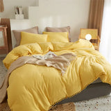 elvesmall American Style Furball Tasseles King Size Bedding Set Hairball Tassel Duvet Cover Sets Queen Washed Quilt Cover Set No Bed Sheet