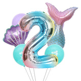 elvesmall Mermaid Party Balloons 32inch 1 2 3 Foil Number Balloon Girls' Mermaid Tail Birthday Party Decorations Baby Shower Helium Globos