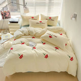 elvesmall Ins Embroidery  Bed Linen Twin Full Queen King Size  Bed Sheets Set  Adults Kids Floral Bed Flat Sheet Pillowcase Christmas Gift