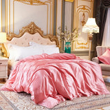 elvesmall Solid Color Bedding Set with Silk Duvet Cover Bed Sheet Pillowcase Luxury Satin Bedsheet King Queen Double Twin Size