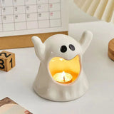 elvesmall Ceramics Ghost Candle Holder Cute Halloween Candle Holder Home Table Candlestick Holder Decor Aroma Holder For Home Party Decor