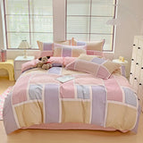elvesmall Abstract Geometric Bedding Set Queen Size Geometry Rectangle Square Cotton Duvet Cover Pink Purple Comforter Cover for Boys Girl