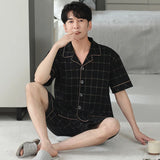 elvesmall  M-4XL Plus Size High Quality Men Pyjamas Summer Thin Short Sleeved Pure Cotton Sleepwear Set Teenagers Home Clothes Male Pajamas