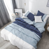 elvesmall  Simple Assorted Colors 100% Cotton Bedding Set Queen Size Japanese-style Splicing Duvet Cover Set with Sheets King Bedding Sets