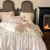 elvesmall  Rose Lace Bedding Set Romantic Princess Wedding Duvet Cover Bed Sheet Pillowcases Bed Linens