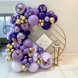 elvesmall 130Pcs Purple Balloon Garland Kit Dark Purple Metallic Gold Arch Lavender Light Decoration For Baby Girl Princess Party Birthday