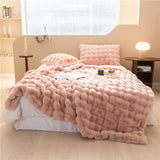 elvesmall Thicken Luxury Faux Fur Blanket Double Layer Winter Rabbit Fur Plush Plaid for Bed Cushion Cover Home Throw Blankets Bedspread