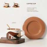 elvesmall  -  Korean Style Vintage Ceramic Coffee Cup and Saucer Set, Heat Resistant with Spoon, Household Breakfast Milk Mug