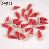 elvesmall 24pcs, Mini Christmas Sisal Snow Frost Tree with Wooden Bottling Brush - Perfect Desktop Tree for Christmas Party and Home Decor