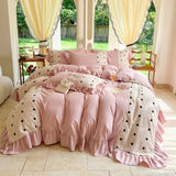 elvesmall  King Size Bedding Set 100% Cotton French Vintage Princess Bedding Set Flowers Ruffles Quilt Duvet Cover Bed Linen Pillowcases