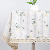 elvesmall  Cotton Blend Tablecloth Beige Floral Printed Washable Farmhouse Table Cover for Wedding Party Living Room Baby Shower Decoration