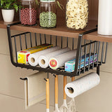 elvesmall Kitchen Under Cabinet Basket Storage Shelf Tissue Cup Holder Closet Desk Hanging Rack Hollowed Pullout Drawer Sliding Basket