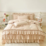 elvesmall Ruffle Duvet Cover Queen Twin 100%Washed Microfiber 3pcs Bedding Duvet Cover Set, Shabby Chic Farmhouse Duvet Cover Pillow shams