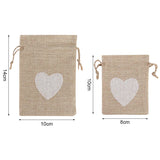 elvesmall 10Pcs Natural Linen Burlap Bag Heart Jute Drawstring Candy Gifts Packaging Bags For Wedding Birthday Party Decor Jewelry Pouches