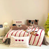 elvesmall -  High-end Embroidered Autumn Winter Warm Bedding Set Soft Warm Artificial Rabbit Velvet Duvet Cover Set Warmth Blanket Cover Sets