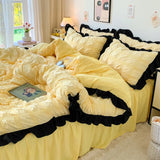 elvesmall Bubble Yarn Seersucker French Style Princess Lace Bedding Set Duvet Cover Set Skirt Sheet Queen For Girl Decor Home