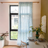 elvesmall Semi Blackout Curtains for Kitchen Living Room Bedroom Home Decoration Curtains American Style Blue Floral Print Cotton Linen
