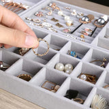 elvesmall Velvet Jewelry Storage Box Necklace Stackable Display Tray Bracelet Earring Organizers DIY Handicrafts Drawer Box Organizer Box