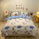 elvesmall  Kawaii Kids Bedding Set Soft Cotton Flat Fitted Sheet Duvet Cover Pillowcases Single Queen Cartoon Boy Girls Dormitory Bed Linen