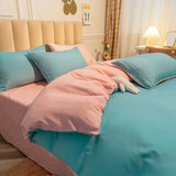 elvesmall Solid Color Bedding Set Duvet Cover Flat Sheet Pillowcases Home Textile Pillowcases For Adults Kids Simple Bed Linen