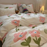 elvesmall Vintage Floral Duvet Cover Set No Filler with Flat Sheet Pillowcases Single Double Queen Size Girls Ins Korean New Bedding Kit