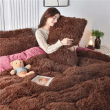 elvesmall  New Winter Warm Plush Duvet Cover Pink Romantic Princess Mink Velvet +Fluffy Flannel Quilt Cover Luxury Bedding Set King Size