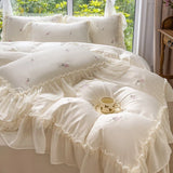 elvesmall  Silky Bedding for Home Luxury Bedsheets Set with Pillow Case Lace Style Bedclothes постельное белье Skin-friendly Bed Linen Sets