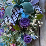 elvesmall  Spring Summer Wreath for Front Door Rose Butterfly Simulation Flower Wreath Window Decoration Artificial Wreath Hanging Decor