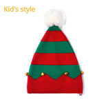 elvesmall Christmas Knitted Hat Cute Pom Pom Adult Kids Soft Beanie Santa Hat New Year Party Kids Gift Warm Wavy Stripes Xmas Decoration