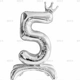 elvesmall  32 Inch Crystal Gradient Number Stand Foil Balloons with Crown Figures Globos 0-9 Birthday Party Decorations Wedding Baby Shower