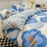 elvesmall Japanese-Style Simple Pure Cotton Small Fresh AB Bedding Quilt Cover Pillowcase Bed Sheet Double Bed Home Textile Four-Piece Set