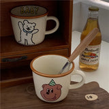 elvesmall  -  300ml Bear Dog Ceramic Cups Ceramic Funny Cartoon Animal Tea Milk Cup Girl Heart Cartoon Mug Couple Breakfast Water Cup Milk Cup