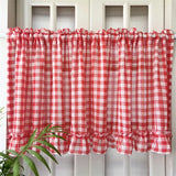 elvesmall 1PC Red Grid Ruffle Short Curtain For Kitchen Sheer Small Window Half Drape Home Decor Hotel Porch Cabinet Blind Window Drapes