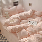 elvesmall Ins Wind Solid Color Bedding Set Class-A Maternal and Infant Super Soft Wrinkle Water Washed Cotton Duvet Cover Home Textiles