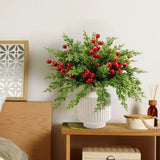 elvesmall 20/40 Pcs Christmas Norfolk Pine Branches with Red Berry Stems- 10.23in Artificial Greenery Norfolk Pine Stems Sprigs Decoration