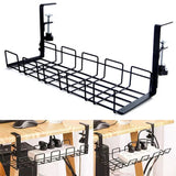 elvesmall Under-desk Cable Management Rack Hanger Punch free Hanging Wire Storage Organizer Wire Power Board Adapter Holder Basket Shelf