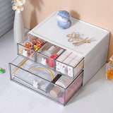 elvesmall Desktop Kawaii Cosmetic Stationery Storage Box Ins Free Combination Stackable Plastic Drawer Home Office Desk Storage Organizer