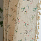 elvesmall Semi Blackout Curtains for Kitchen Living Room Bedroom Home Decoration Curtain Japanese Korean Style Cotton Linen Tassel Print