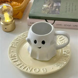 elvesmall Cute Ghost Water Cup Creative Ceramic Mug Afternoon Tea Coffee Cup Breakfast Milk Cup Household Drinking Set Halloween Gift
