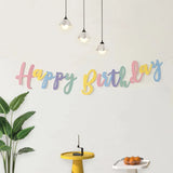 elvesmall INS Macaroon Script Happy Birthday Banner Baby Shower Pink Yellow Blue Purple Garland Backdrops