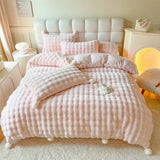 elvesmall Tuscan Faux Fur Warm Fluffy Bedding Set for Winter Skin Friendly Warmth Plush Duvet Cover Set Queen Thickend Blanket Cover Sets
