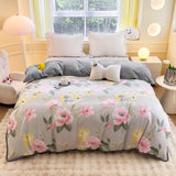 elvesmall Cute Floral Pure Cotton Duvet Cover Milk Velvet Thickened Colorful Flowers Comforter Covers Soft Warm Bedding for Kids Adults