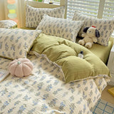 elvesmall Pink Tulip Bedding Set INS Pastoral Flowers Duvet Cover Queen Full Twin Size Flat Bed Sheet Floral Pillowcase Girls Bed Linen