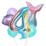 elvesmall Mermaid Party Balloons 32inch 1 2 3 Foil Number Balloon Girls' Mermaid Tail Birthday Party Decorations Baby Shower Helium Globos