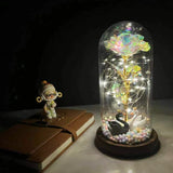 elvesmall  LED Enchanted Galaxy Rose Eternal 24K Gold Foil Flower With Fairy String Lights In Dome For Christmas Valentine's Day Gift